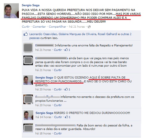 Sergio Soga reclamando no facebook 
